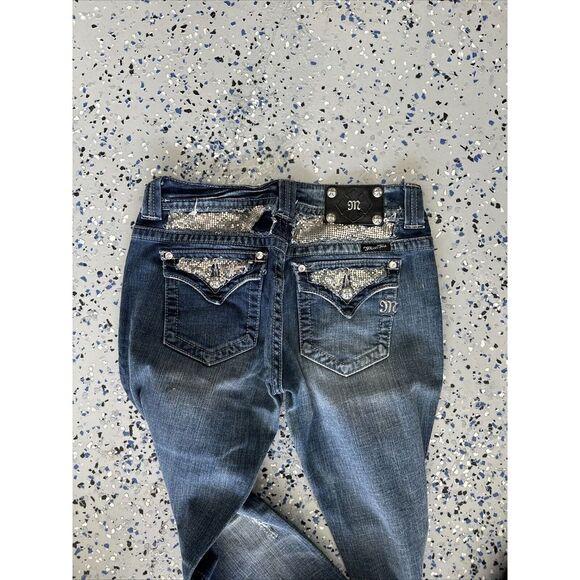 MISS ME Blue Embellished Boot Cut Jeans JP5002-42 Flaws Read Size 30 - Picture 3 of 4